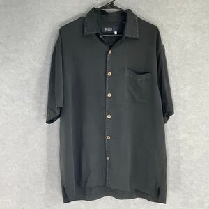 Nat Nast Mens Sz L Black Silk Short Sleeve Button Down Shirt Resort‎ Wear Travel